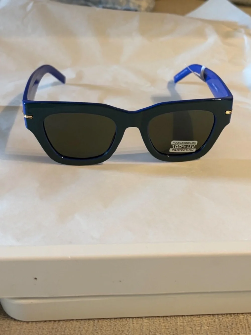 Free People Jackson Two Tone Square Sunglasses Green Blue Black Gold NEW NWT